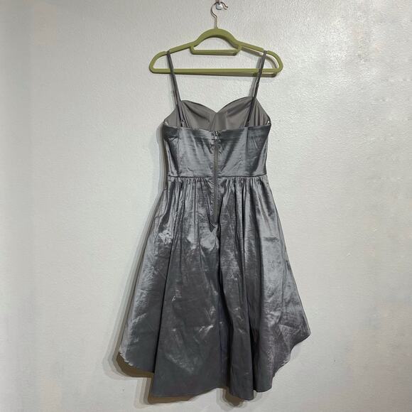 B. Darlin Silver Taffeta Spaghetti Strap Hi Low Dress Sz 13/14 - Picture 9 of 12